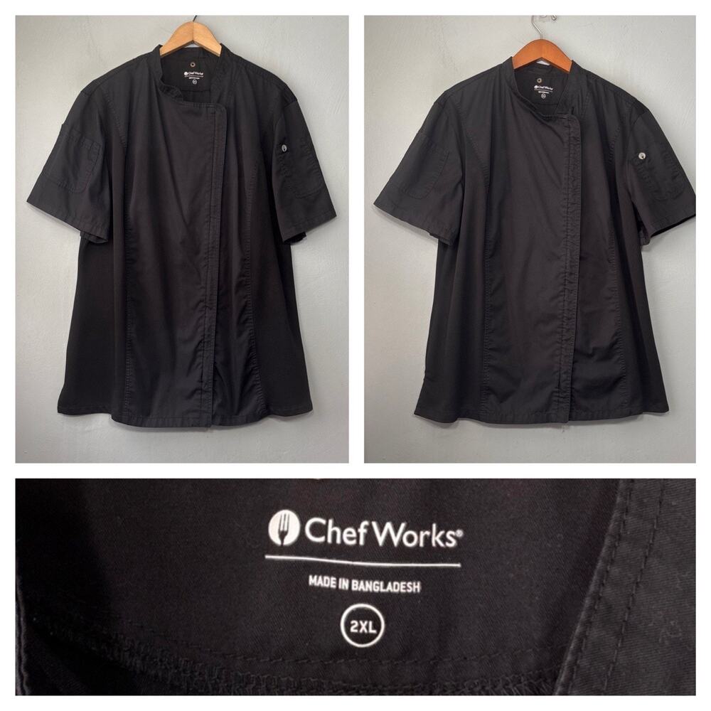 Chef Works Shirts Lot of 2 Unisex Size 2XL Black Mesh Sides Two Way Side Zipper